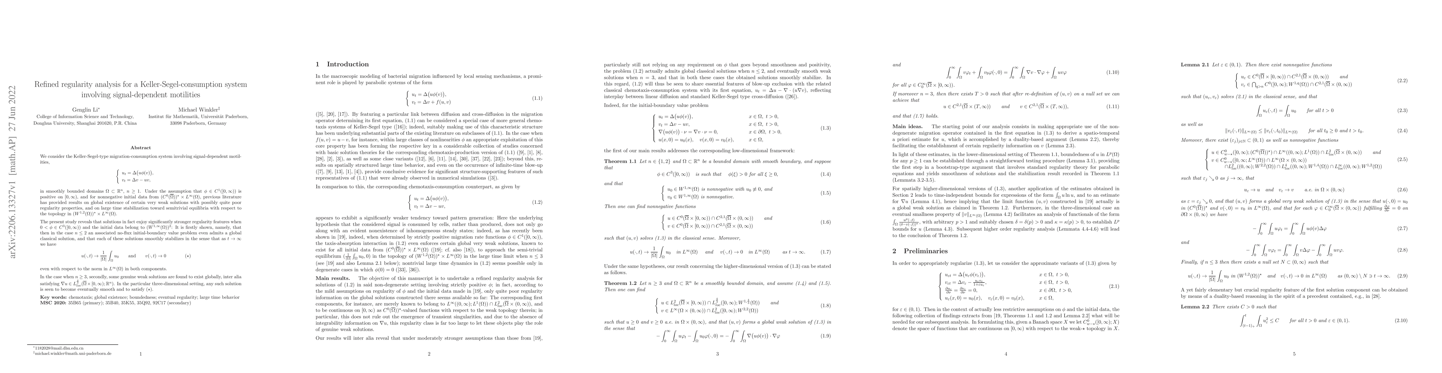 Thumbnail for Refined regularity analysis for a Keller-Segel-consumption system
  involving signal-dependent motilities
