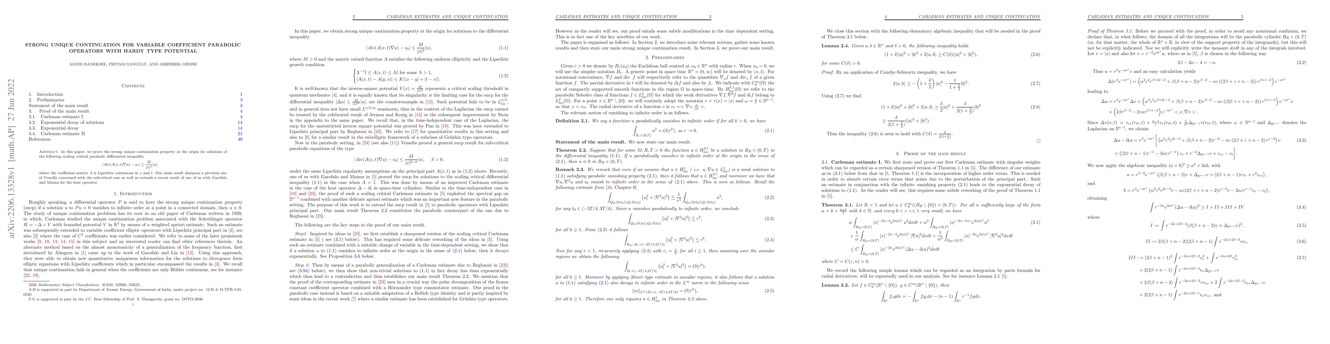 Thumbnail for Strong unique continuation for variable coefficient parabolic operators
  with Hardy type potential