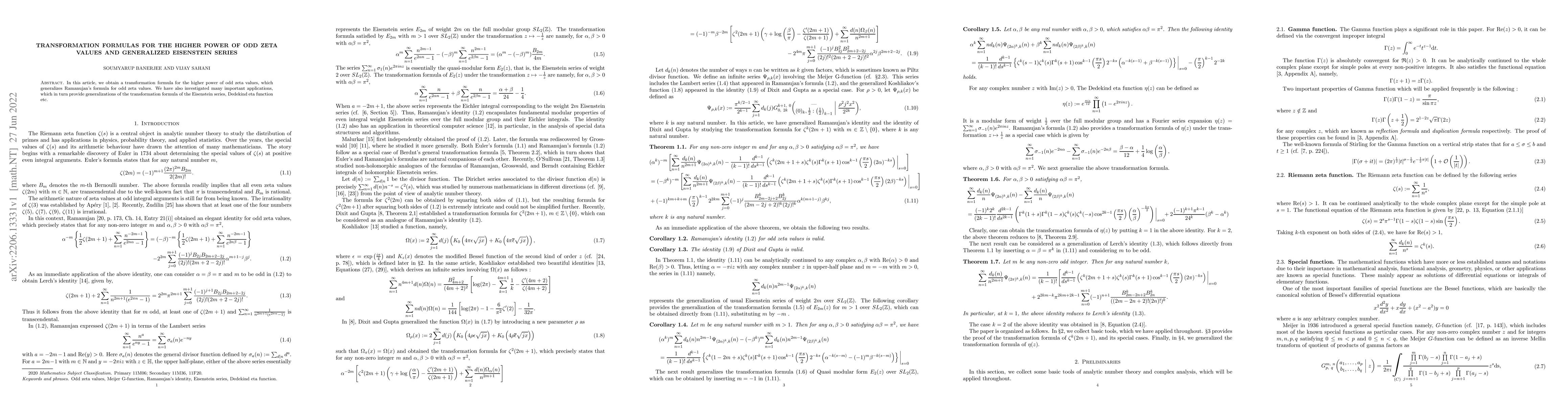 Thumbnail for Transformation formulas for the higher power of odd zeta values and
  generalized Eisenstein series