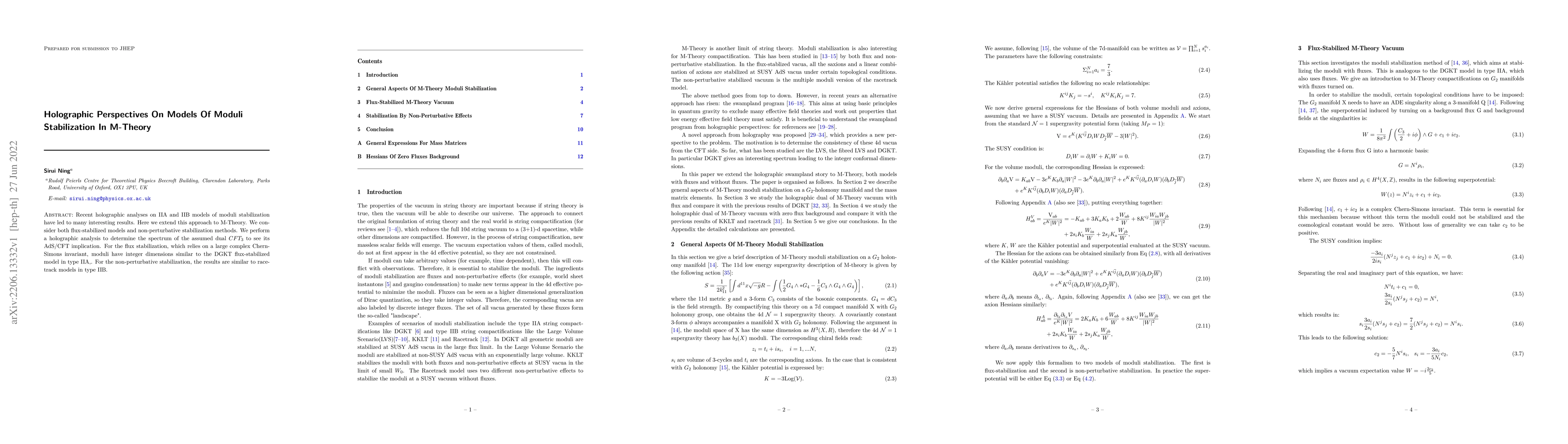 Thumbnail for Holographic Perspectives On Models Of Moduli Stabilization In M-Theory