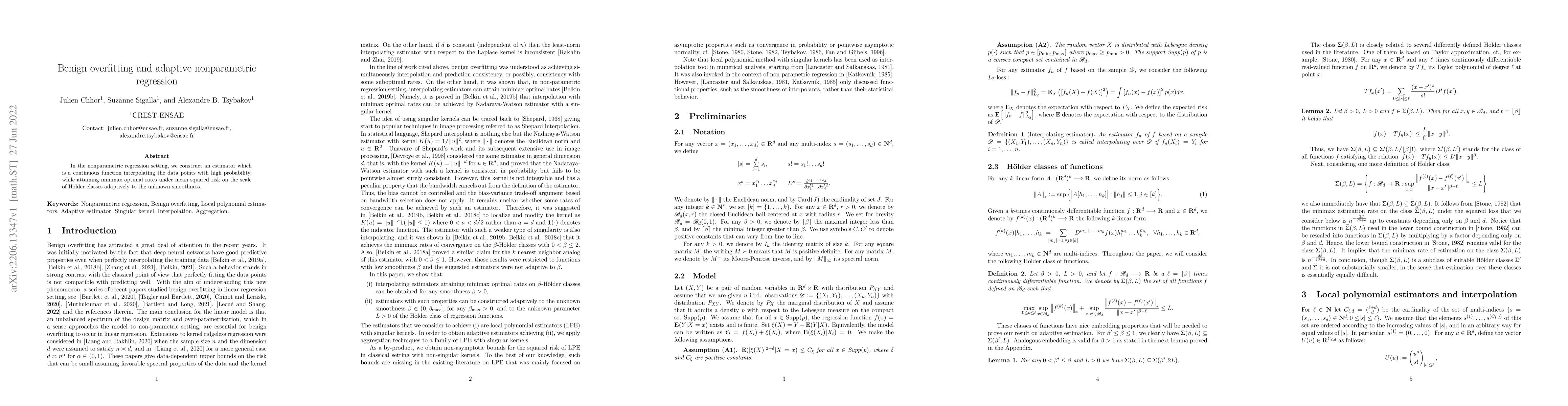 Thumbnail for Benign overfitting and adaptive nonparametric regression