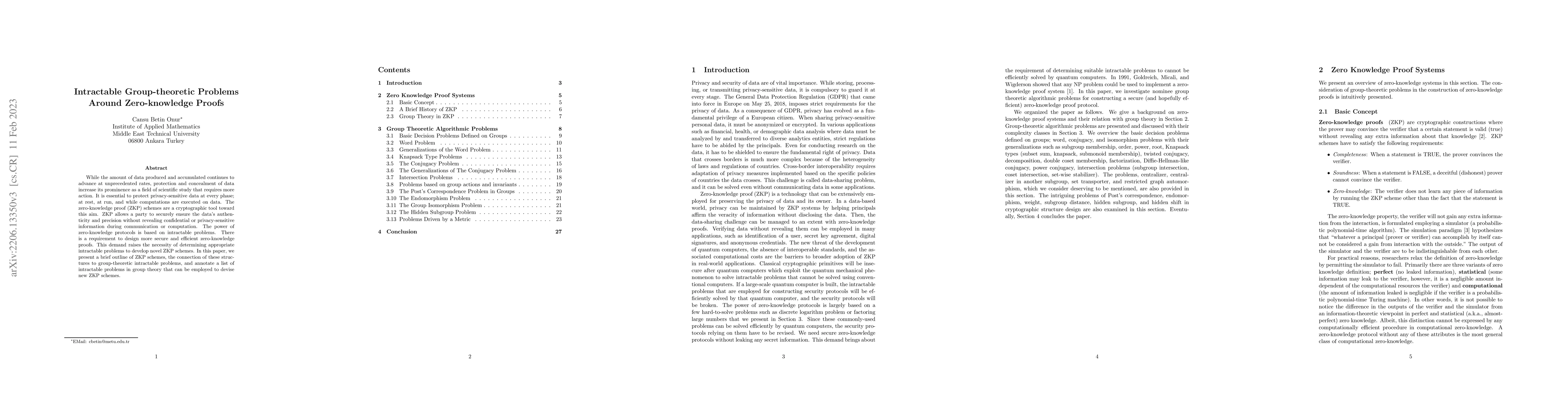 Thumbnail for Intractable Group-theoretic Problems Around Zero-knowledge Proofs