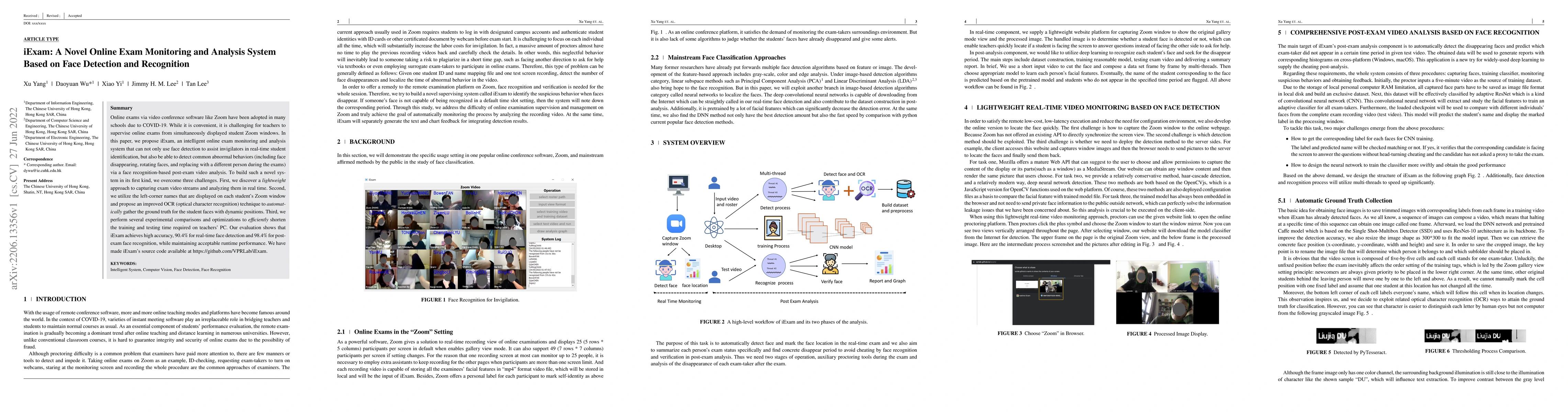 Thumbnail for iExam: A Novel Online Exam Monitoring and Analysis System Based on Face
  Detection and Recognition