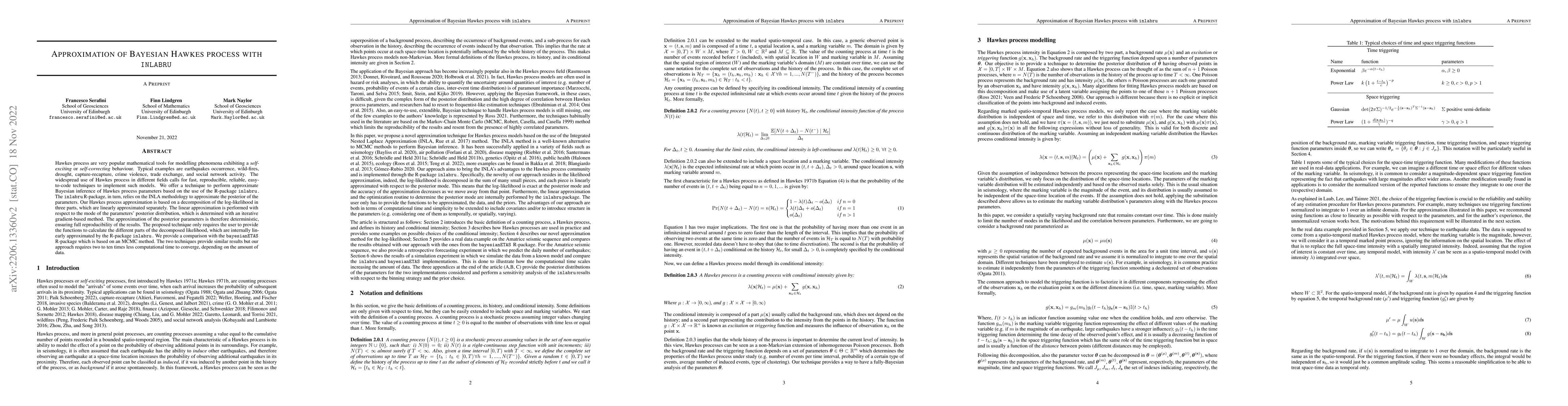 Thumbnail for Approximation of bayesian Hawkes process models with Inlabru