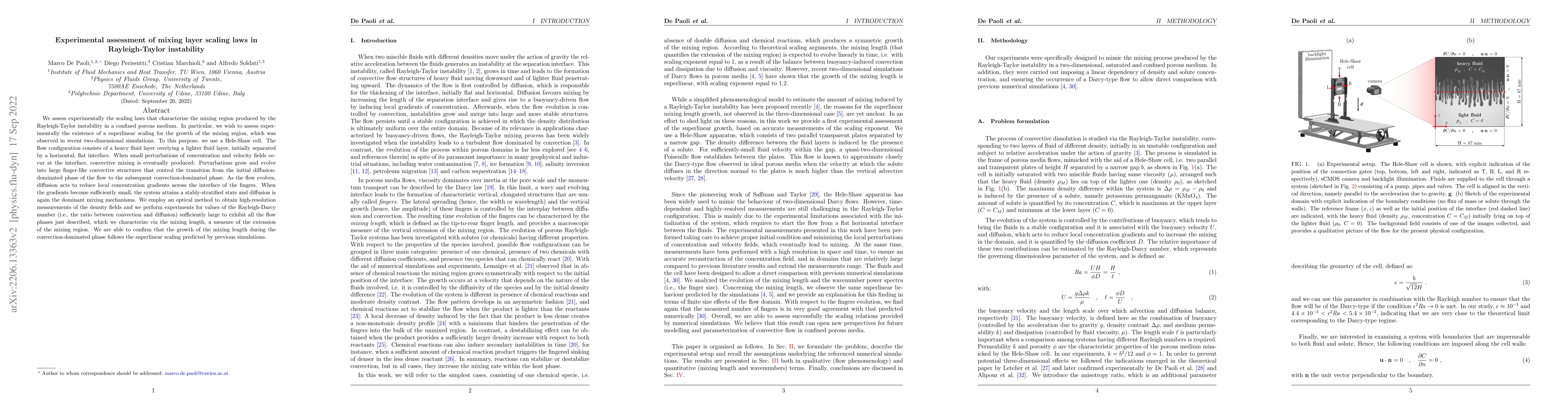 Thumbnail for Experimental assessment of mixing layer scaling laws in Rayleigh-Taylor
  instability