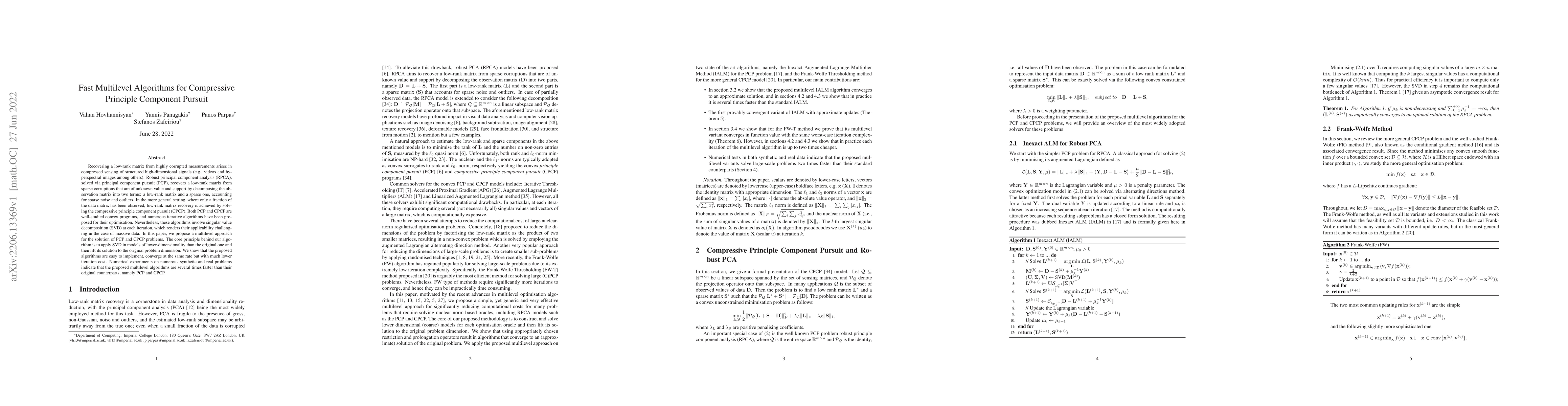 Thumbnail for Fast Multilevel Algorithms for Compressive Principle Component Pursuit