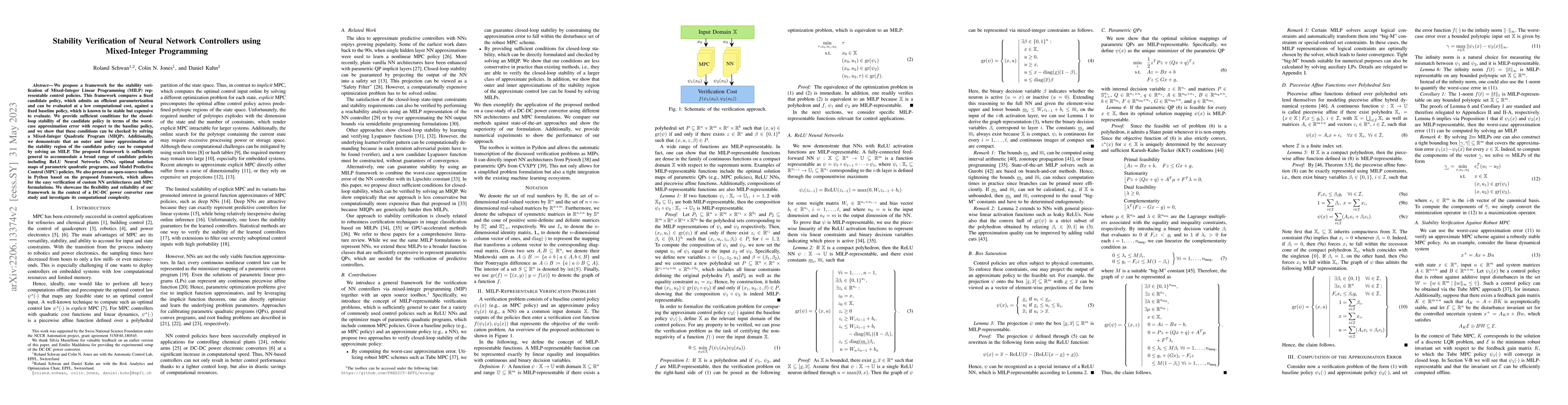 Thumbnail for Stability Verification of Neural Network Controllers using Mixed-Integer
  Programming