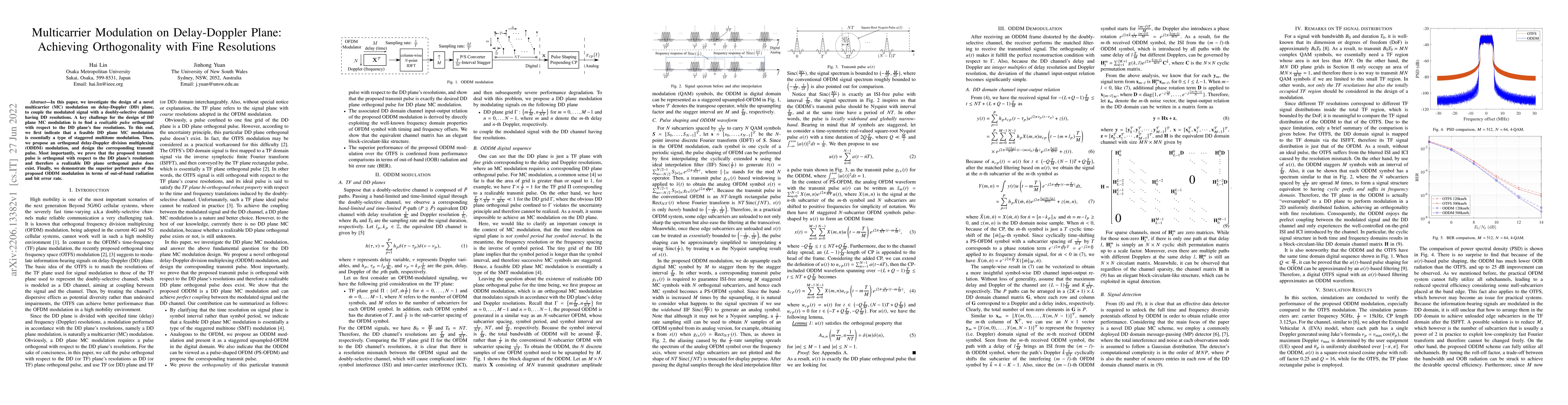 Thumbnail for Multicarrier Modulation on Delay-Doppler Plane: Achieving Orthogonality
  with Fine Resolutions