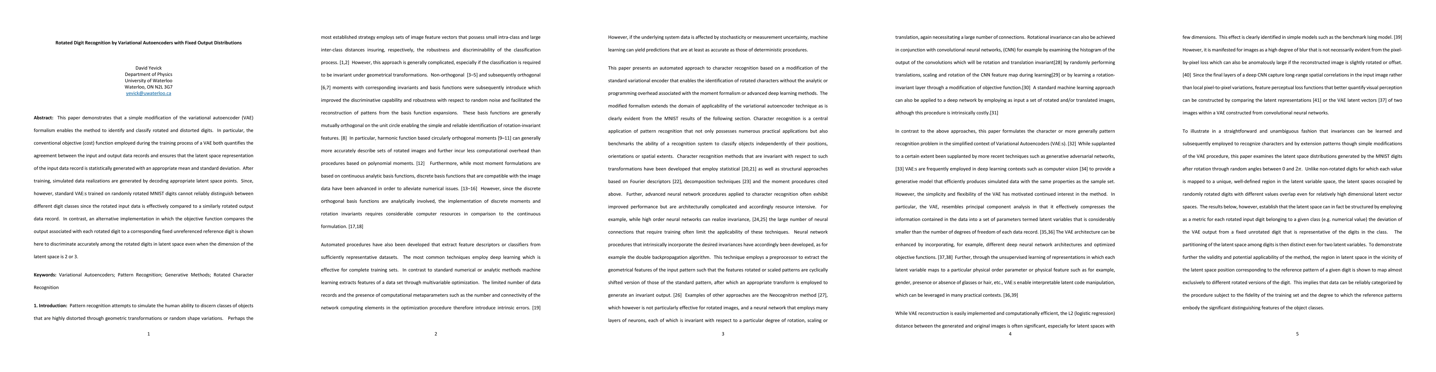 Thumbnail for Rotated Digit Recognition by Variational Autoencoders with Fixed Output
  Distributions