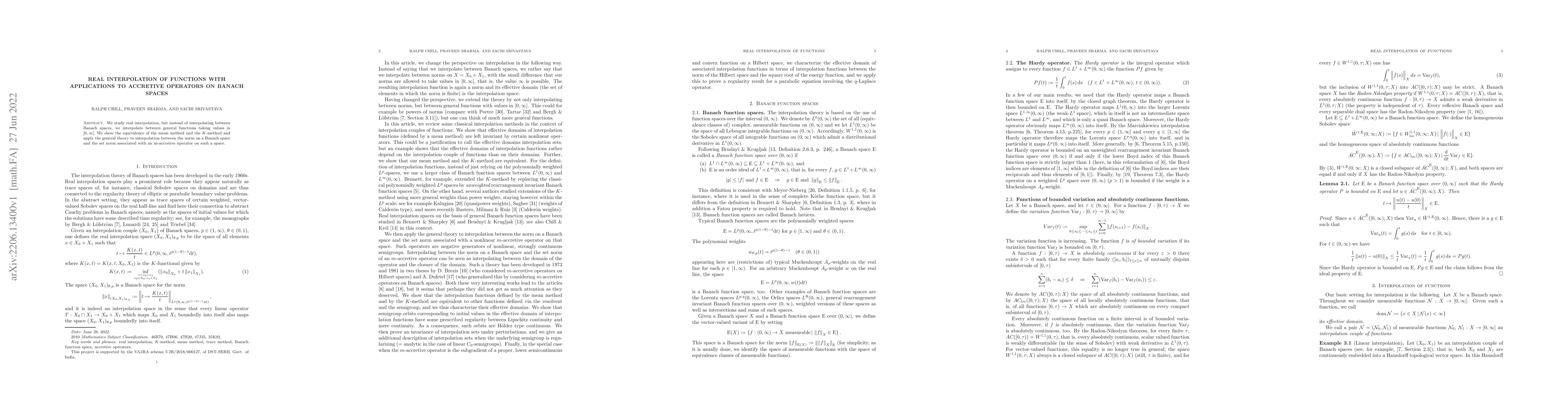 Thumbnail for Real interpolation of functions with applications to accretive operators
  on Banach spaces