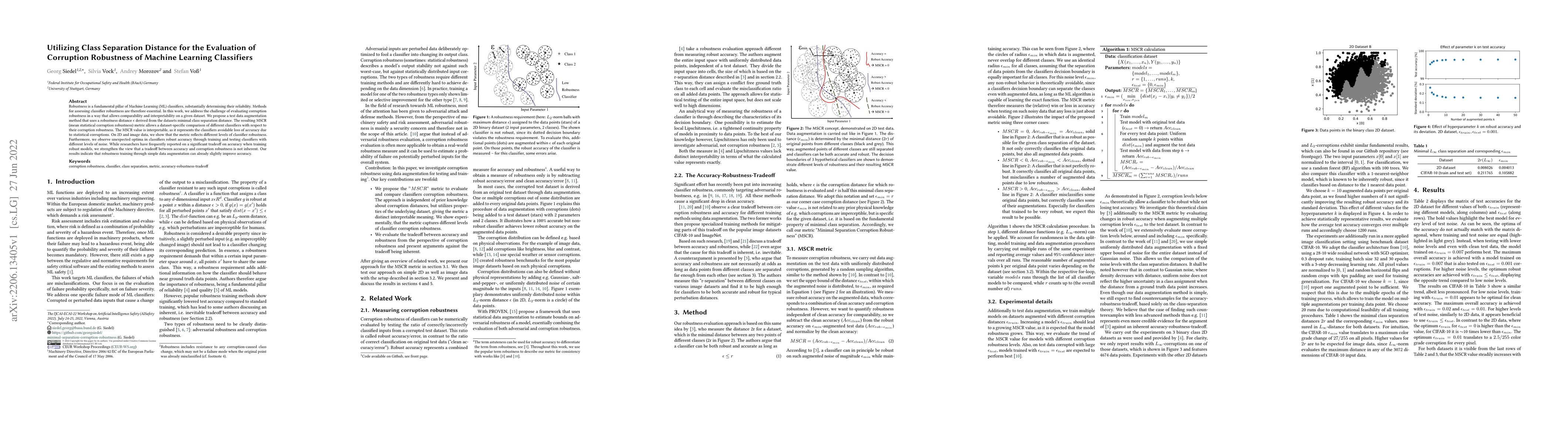 Thumbnail for Utilizing Class Separation Distance for the Evaluation of Corruption
  Robustness of Machine Learning Classifiers