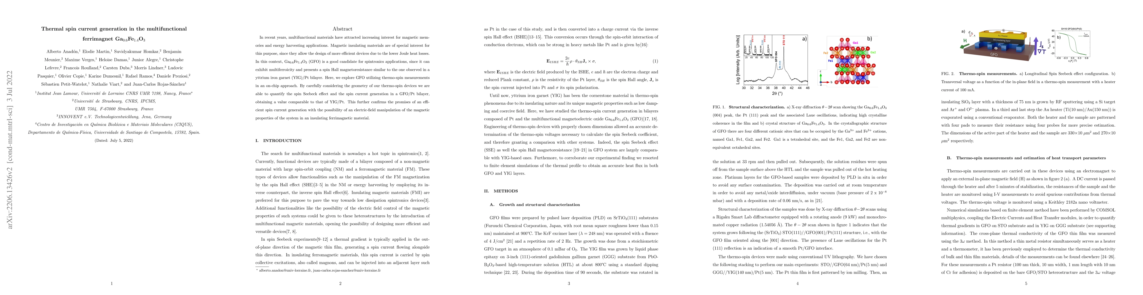 Thumbnail for Thermal spin current generation in the multifunctional ferrimagnet
  Ga$_{0.6}$Fe$_{1.4}$O$_{3}$