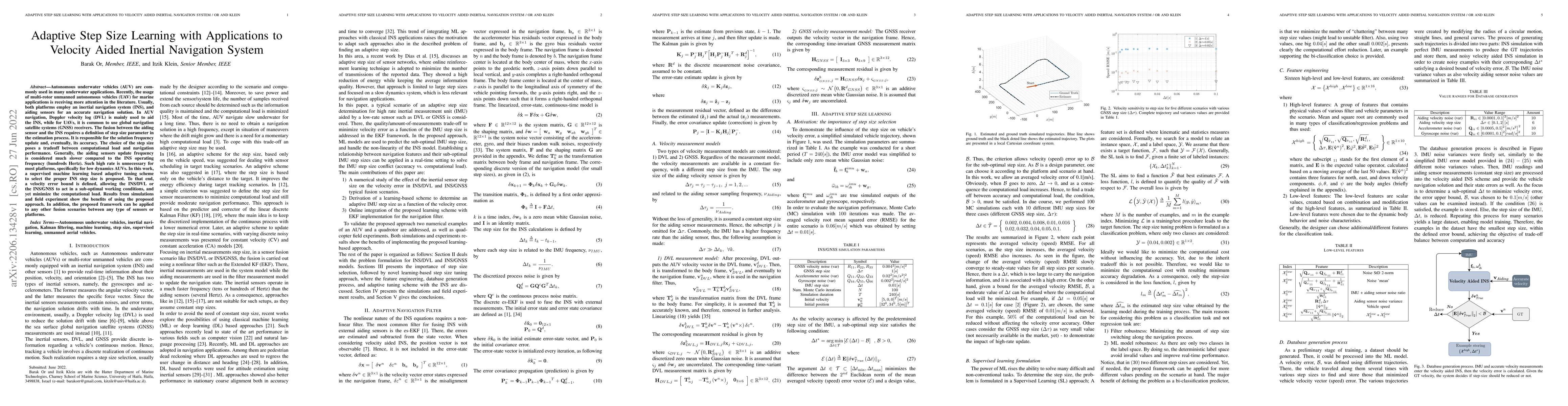 Thumbnail for Adaptive Step Size Learning with Applications to Velocity Aided Inertial
  Navigation System