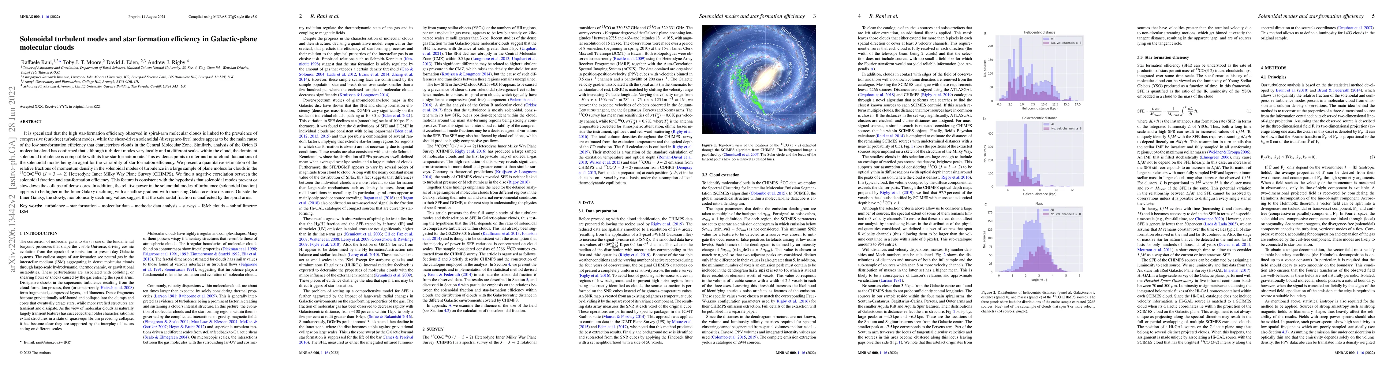 Thumbnail for Solenoidal turbulent modes and star formation efficiency in
  Galactic-plane molecular clouds