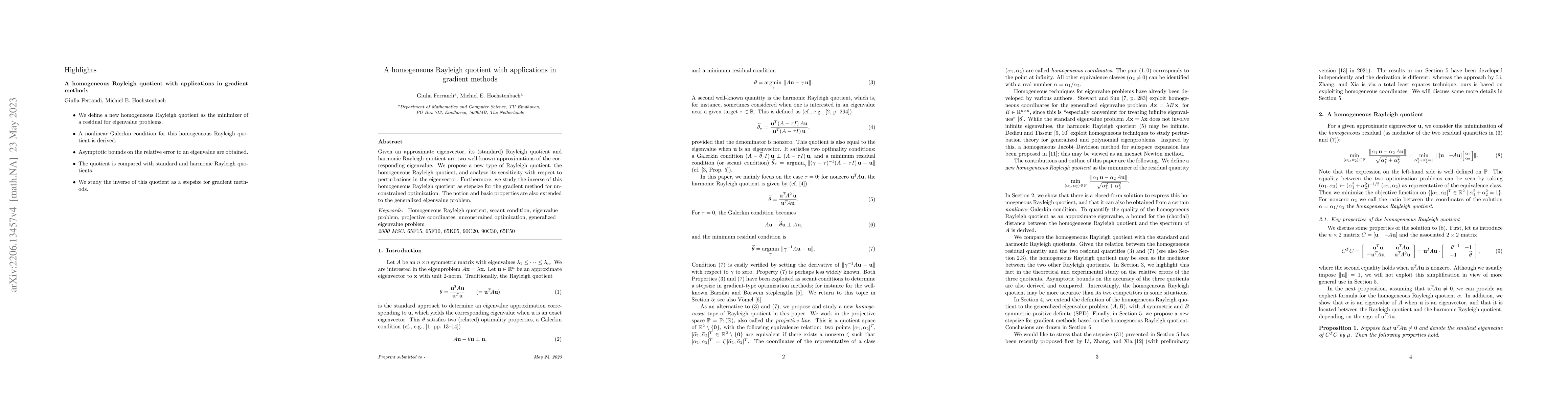 Thumbnail for A homogeneous Rayleigh quotient with applications in gradient methods