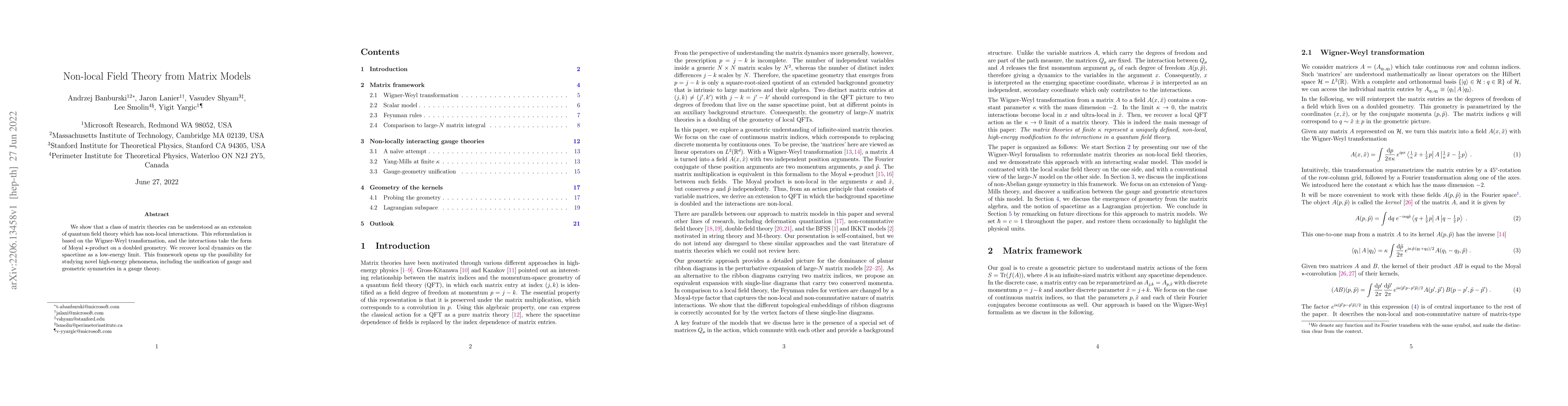 Thumbnail for Non-local Field Theory from Matrix Models
