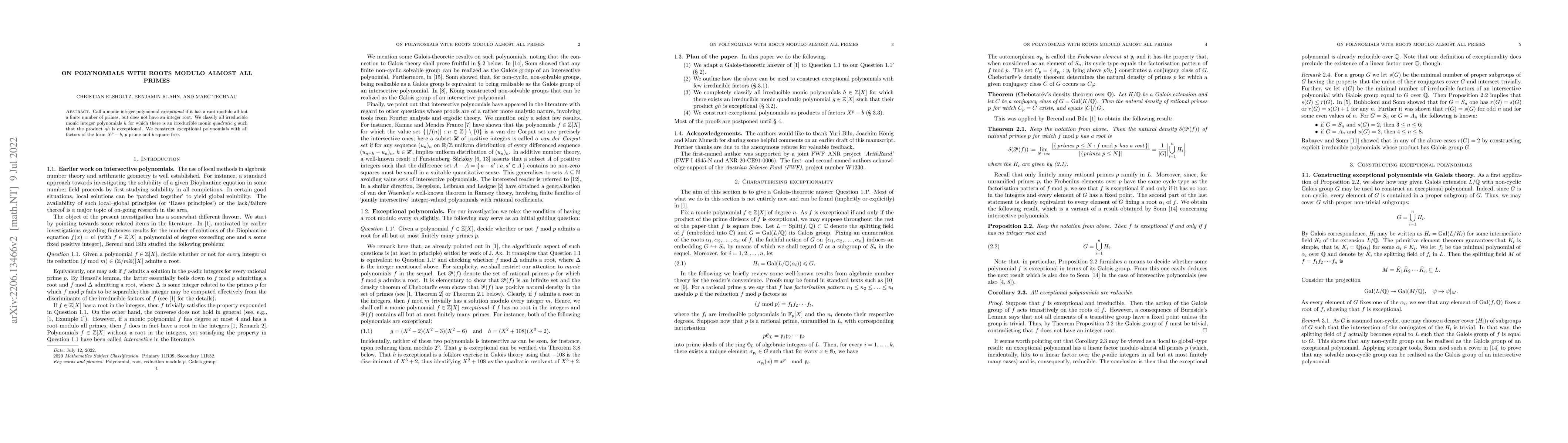 Thumbnail for On polynomials with roots modulo almost all primes