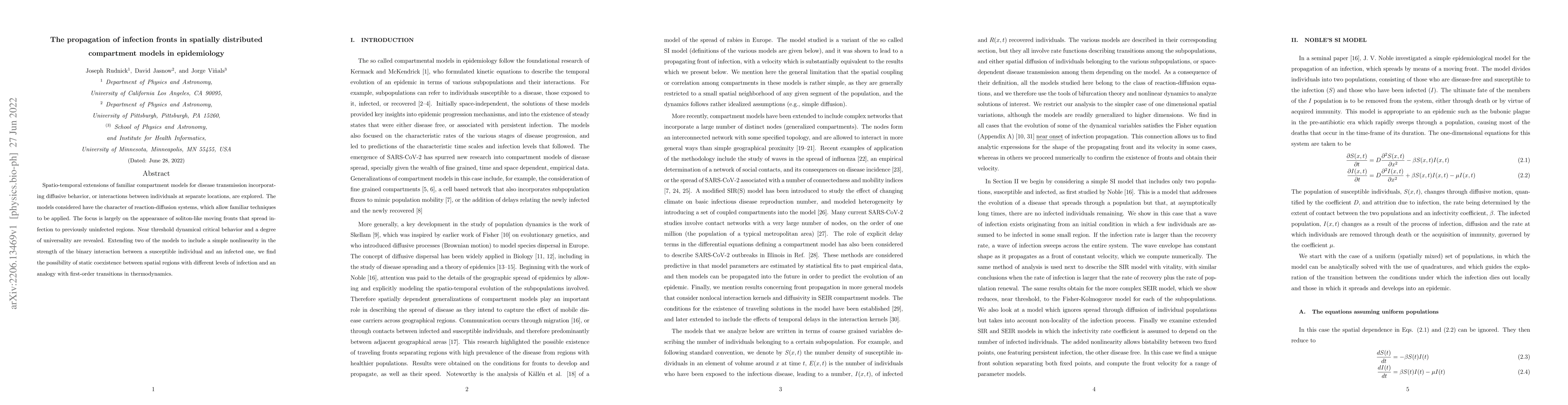Thumbnail for The propagation of infection fronts in spatially distributed compartment
  models in epidemiology