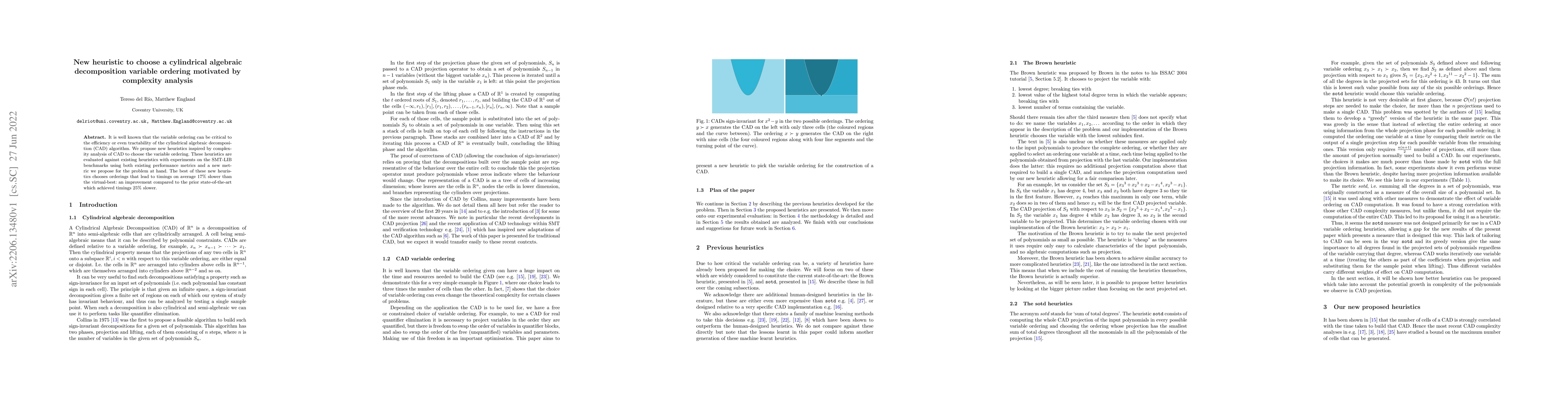 Thumbnail for New heuristic to choose a cylindrical algebraic decomposition variable
  ordering motivated by complexity analysis