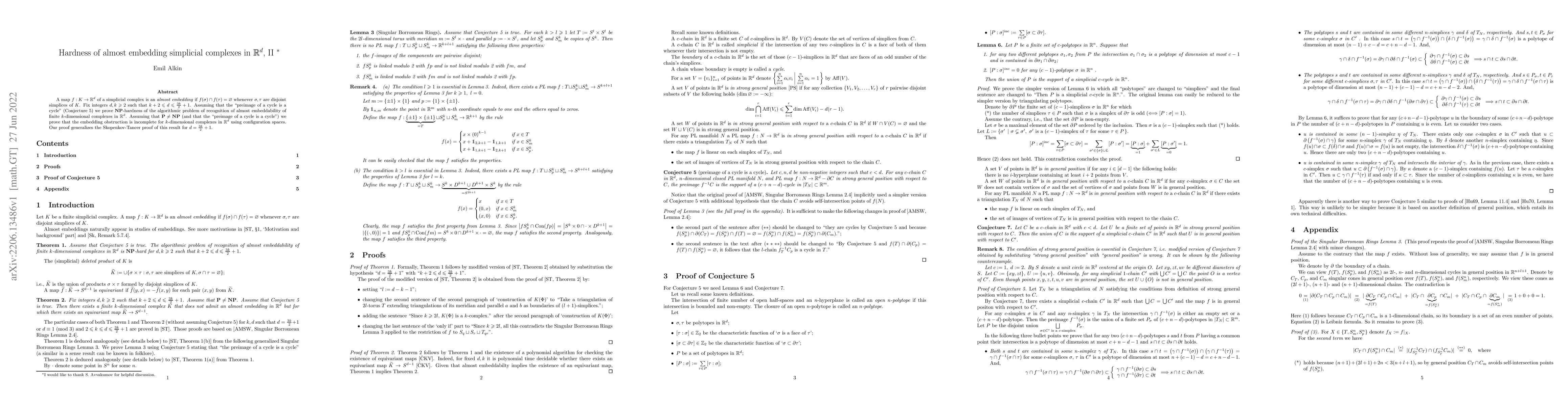 Thumbnail for Hardness of almost embedding simplicial complexes in $\mathbb{R}^d$, II