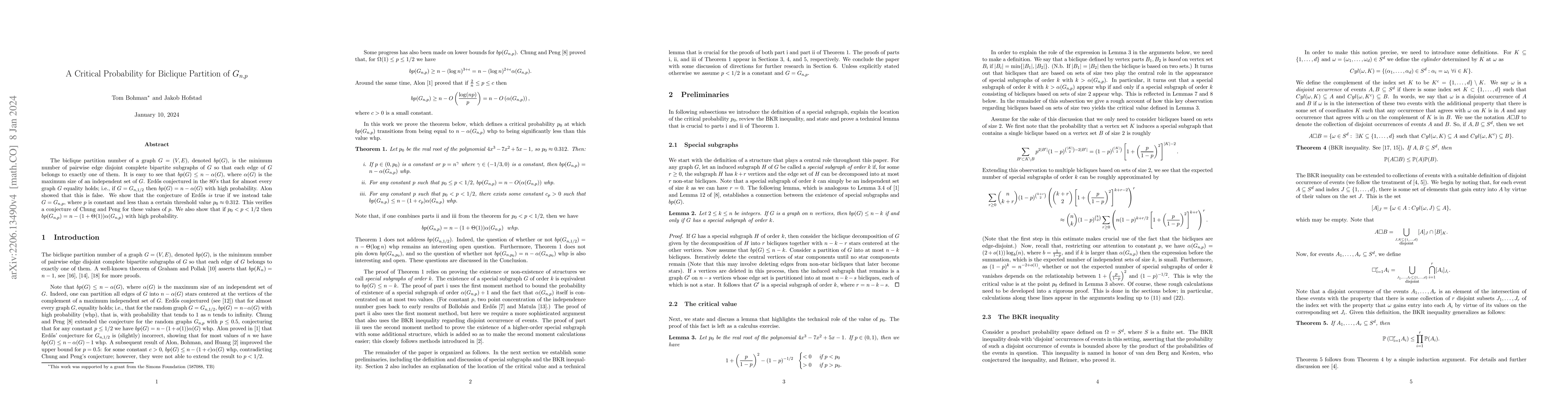 Thumbnail for A Critical Probability for Biclique Partition of $G_{n,p}$