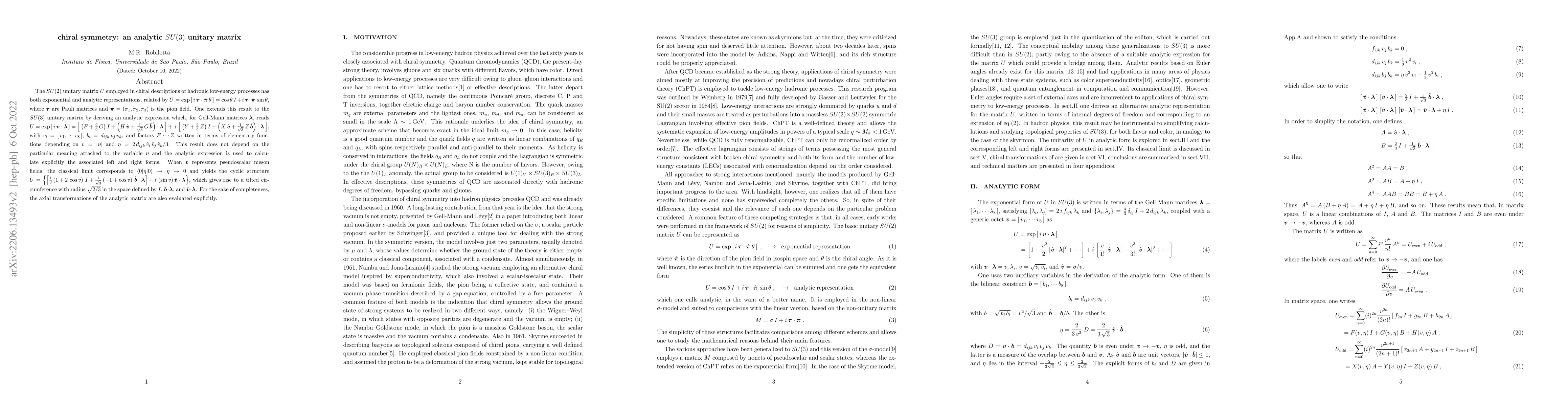 Thumbnail for Chiral symmetry: An analytic $SU(3) $ unitary matrix