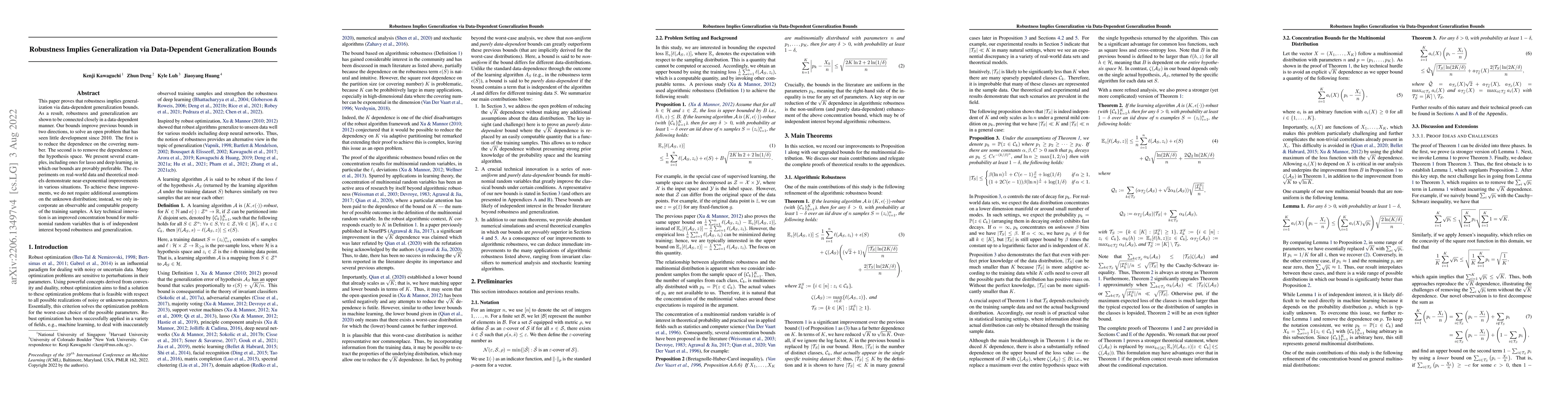 Thumbnail for Robustness Implies Generalization via Data-Dependent Generalization
  Bounds