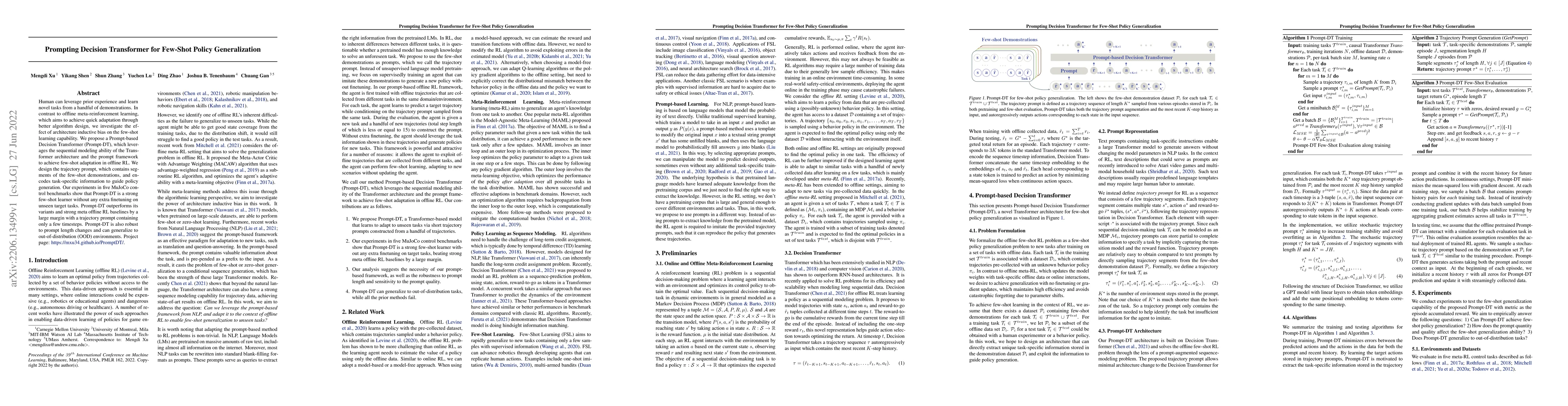 Thumbnail for Prompting Decision Transformer for Few-Shot Policy Generalization