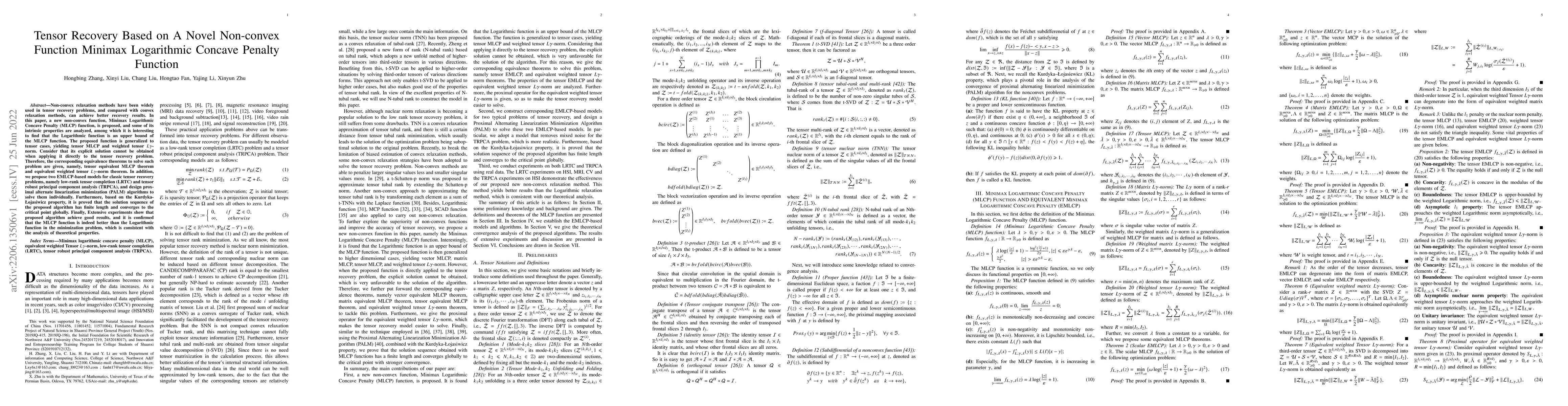 Thumbnail for Tensor Recovery Based on A Novel Non-convex Function Minimax Logarithmic
  Concave Penalty Function