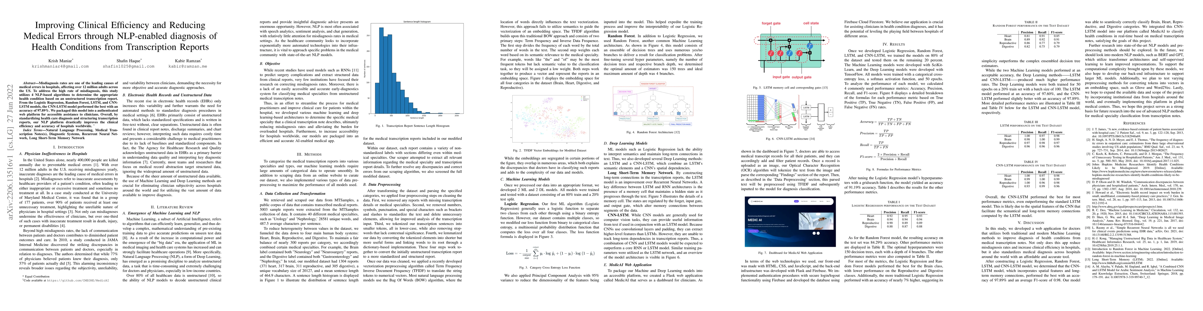 Thumbnail for Improving Clinical Efficiency and Reducing Medical Errors through
  NLP-enabled diagnosis of Health Conditions from Transcription Reports