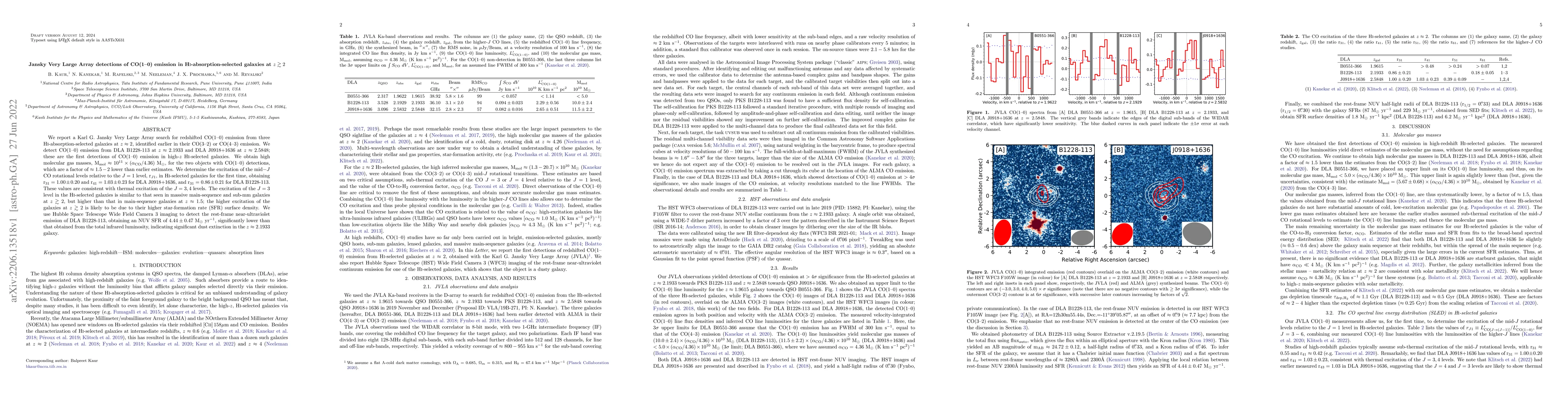 Thumbnail for Jansky Very Large Array detections of CO(1-0) emission in
  HI-absorption-selected galaxies at $z \gtrsim 2$