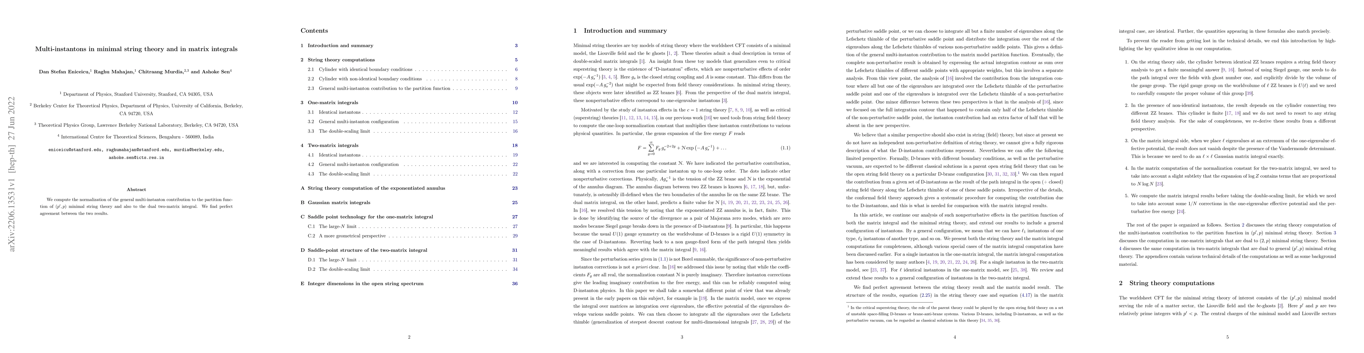 Thumbnail for Multi-instantons in minimal string theory and in matrix integrals