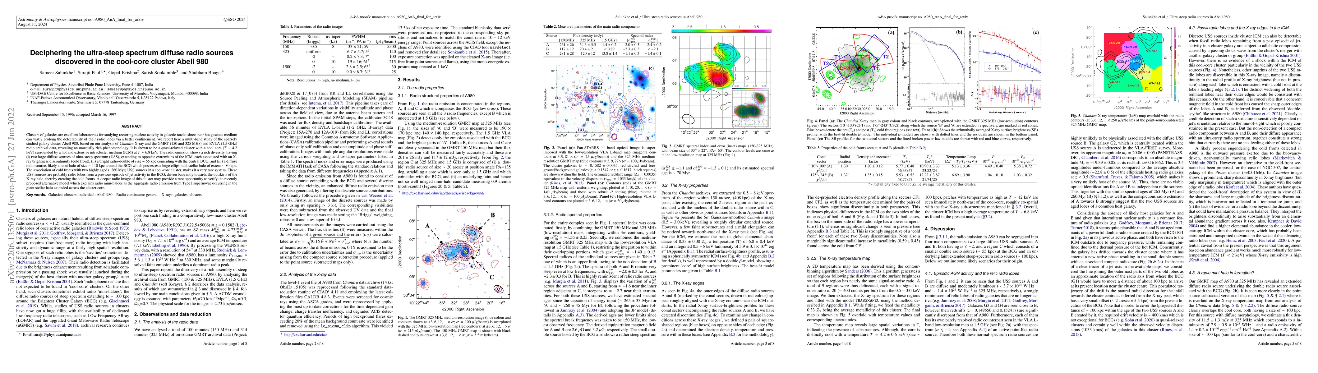 Thumbnail for Deciphering the ultra-steep spectrum diffuse radio sources discovered in
  the cool-core cluster Abell~980