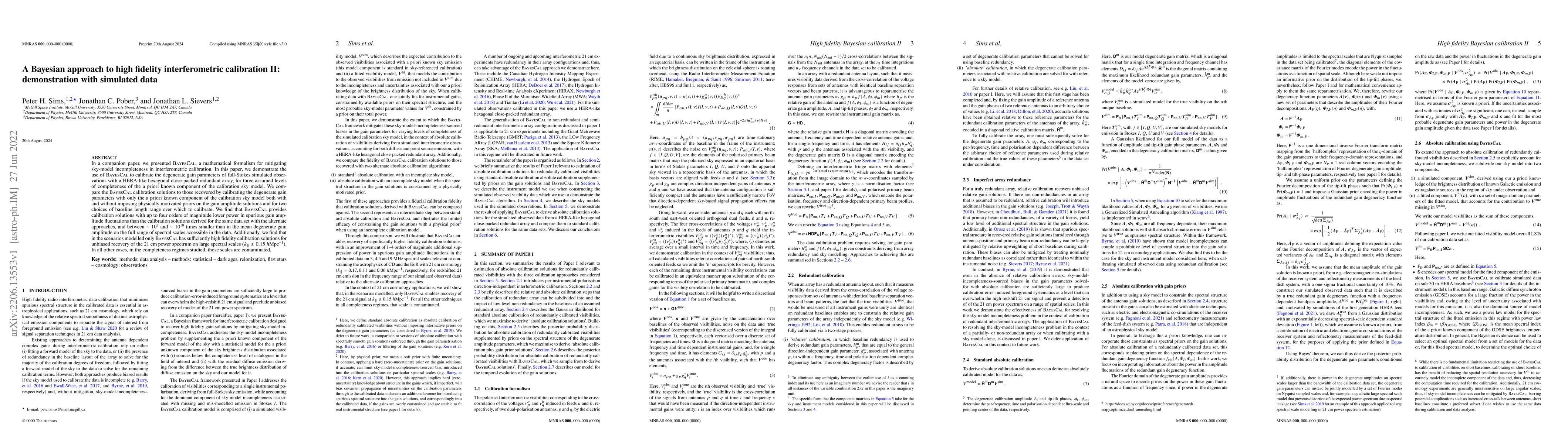 Thumbnail for A Bayesian approach to high fidelity interferometric calibration II:
  demonstration with simulated data