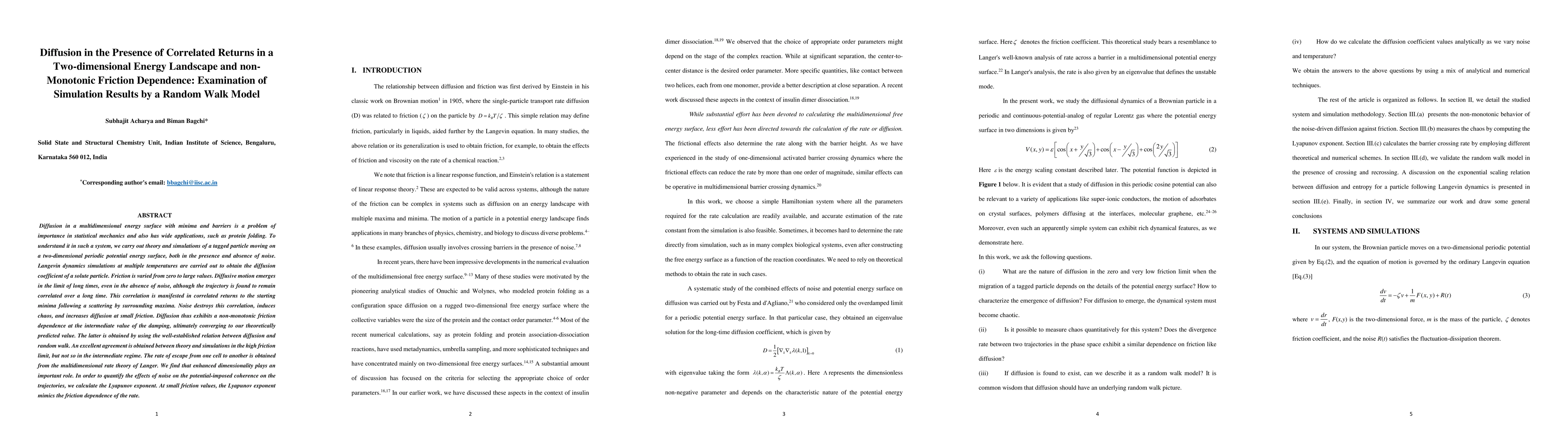 Thumbnail for Diffusion in the Presence of Correlated Returns in a Two-dimensional
  Energy Landscape and non-Monotonic Friction Dependence: Examination of
  Simulation Results by a Random Walk Model