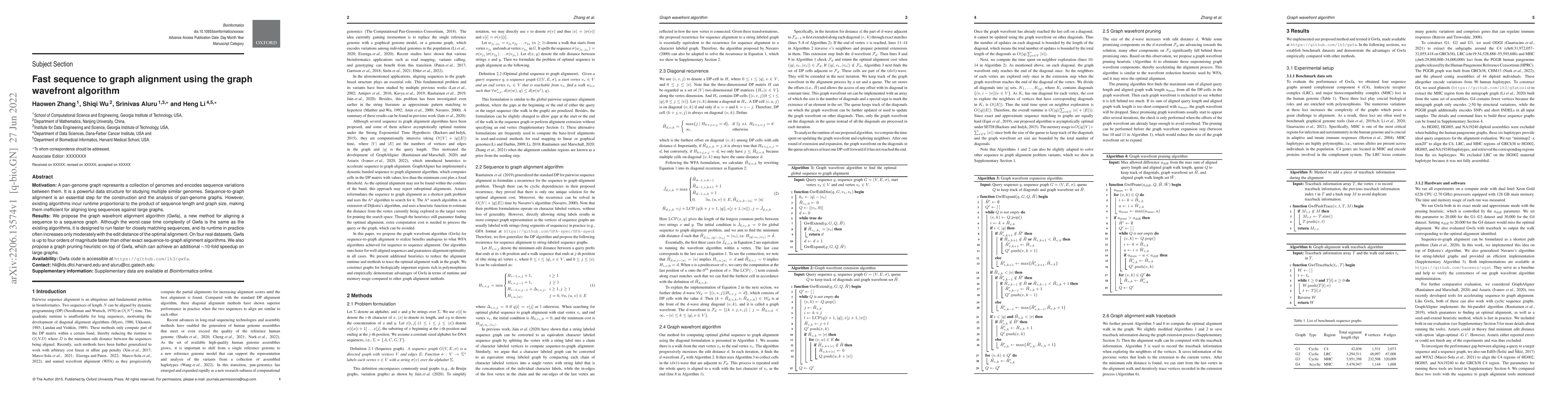 Thumbnail for Fast sequence to graph alignment using the graph wavefront algorithm