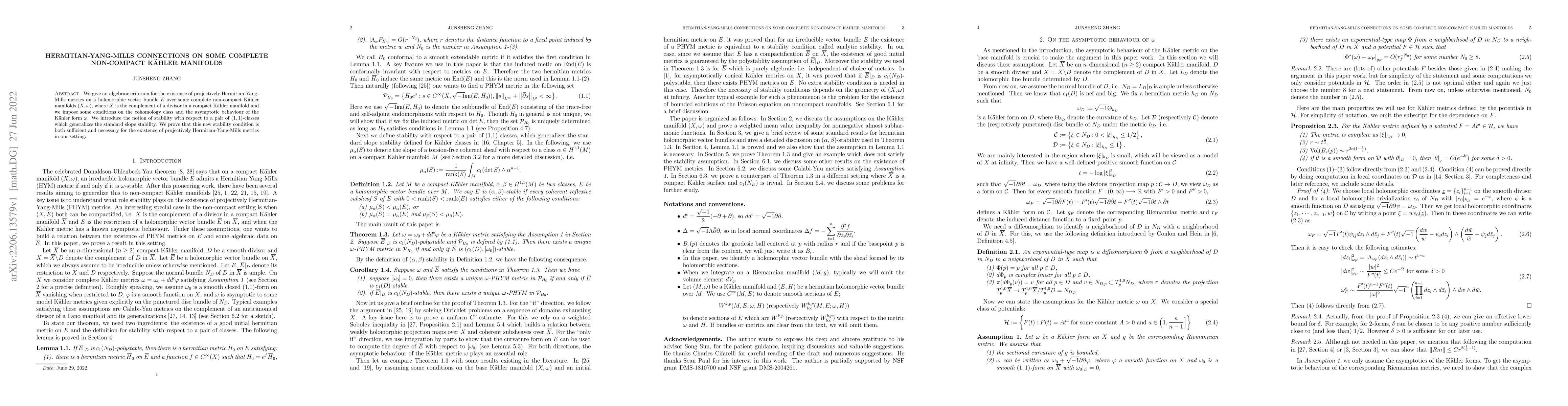 Thumbnail for Hermitian-Yang-Mills connections on some complete non-compact K\"ahler
  manifolds