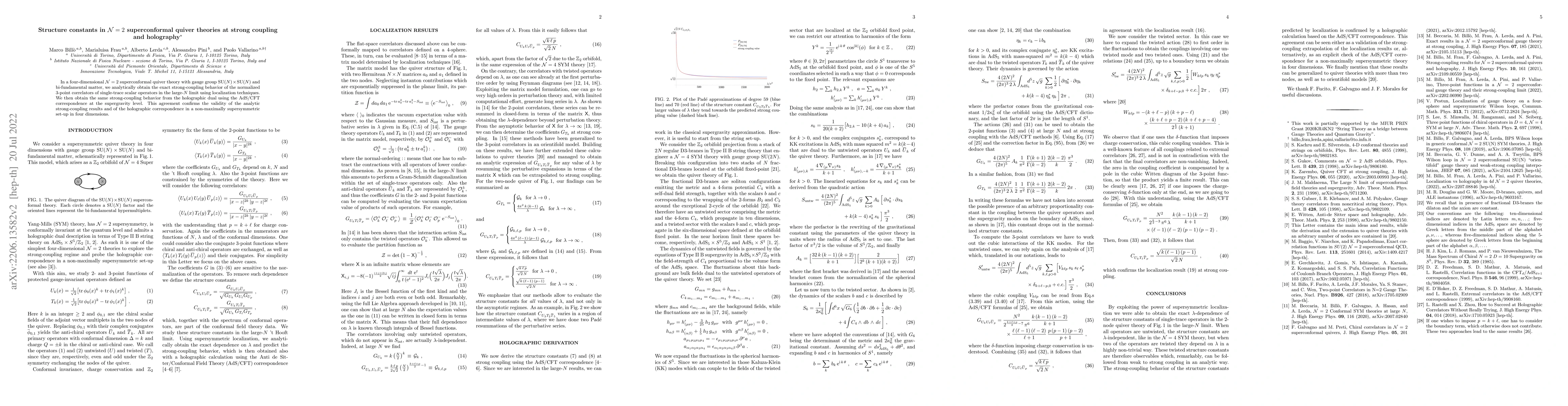 Thumbnail for Structure constants in $\mathcal{N}=2$ superconformal quiver theories at
  strong coupling and holography