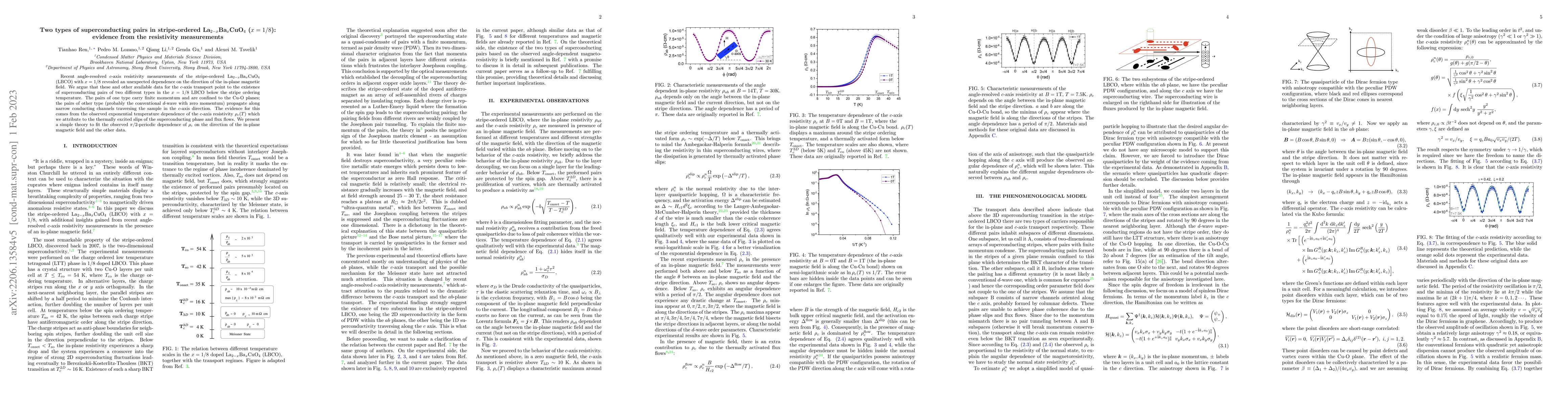 Thumbnail for Two types of superconducting pairs in stripe-ordered
  La$_{2-x}$Ba$_{x}$CuO$_4$ ($x=1/8$): evidence from the resistivity
  measurements