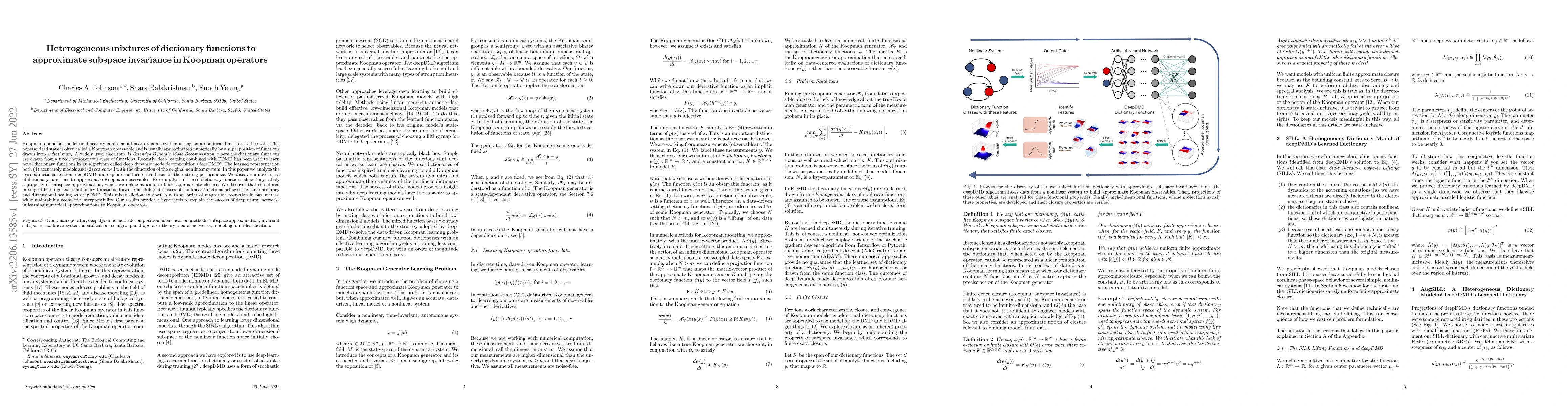 Thumbnail for Heterogeneous mixtures of dictionary functions to approximate subspace
  invariance in Koopman operators