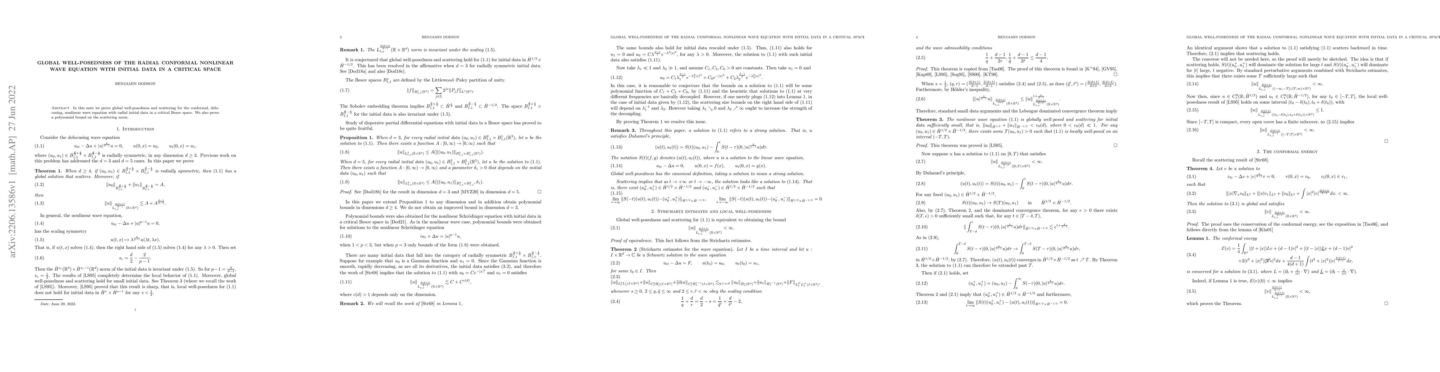 Thumbnail for Global well-posedness of the radial conformal nonlinear wave equation
  with initial data in a critical space
