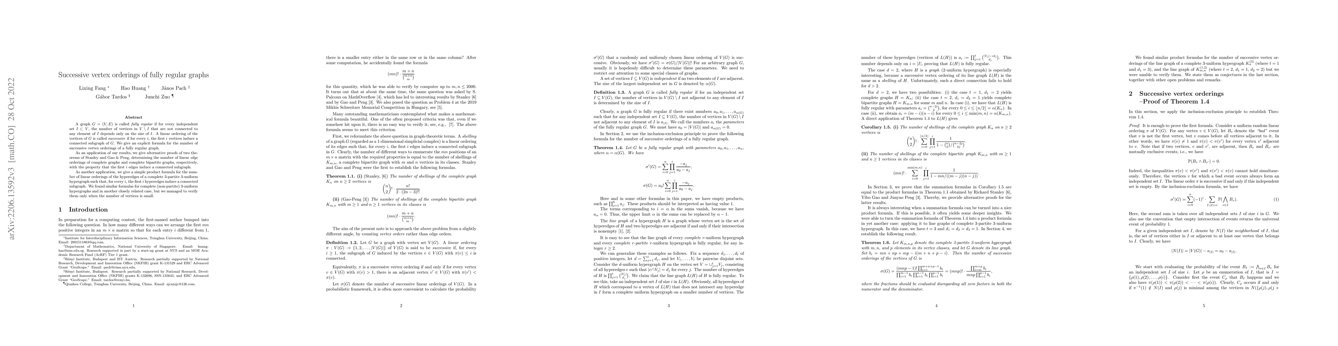 Thumbnail for Successive vertex orderings of fully regular graphs