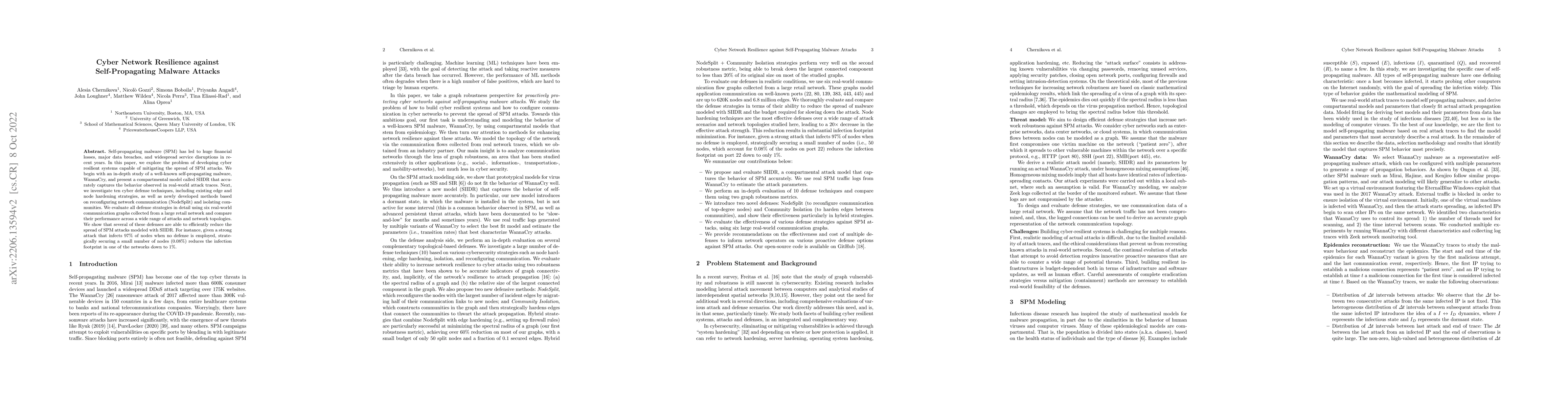 Thumbnail for Cyber Network Resilience against Self-Propagating Malware Attacks