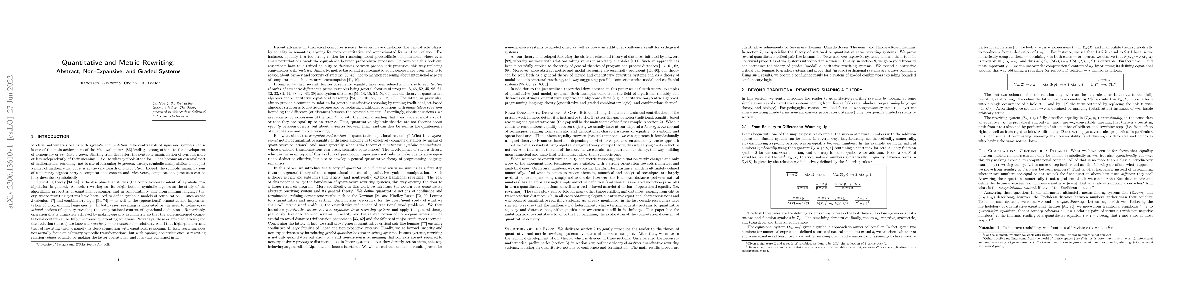 Thumbnail for Quantitative and Metric Rewriting: Abstract, Non-Expansive, and Graded
  Systems