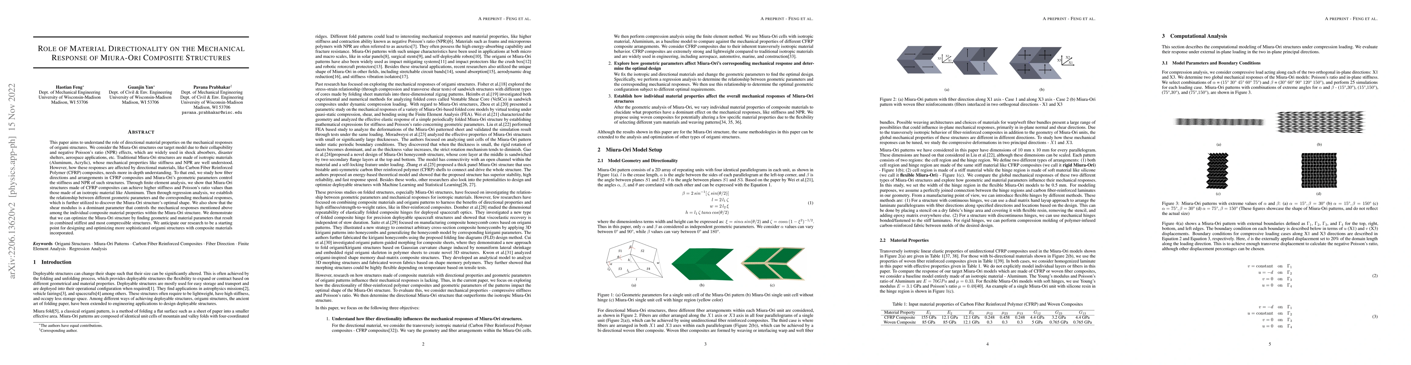 Thumbnail for Role of Material Directionality on the Mechanical Response of Miura-Ori
  Composite Structures