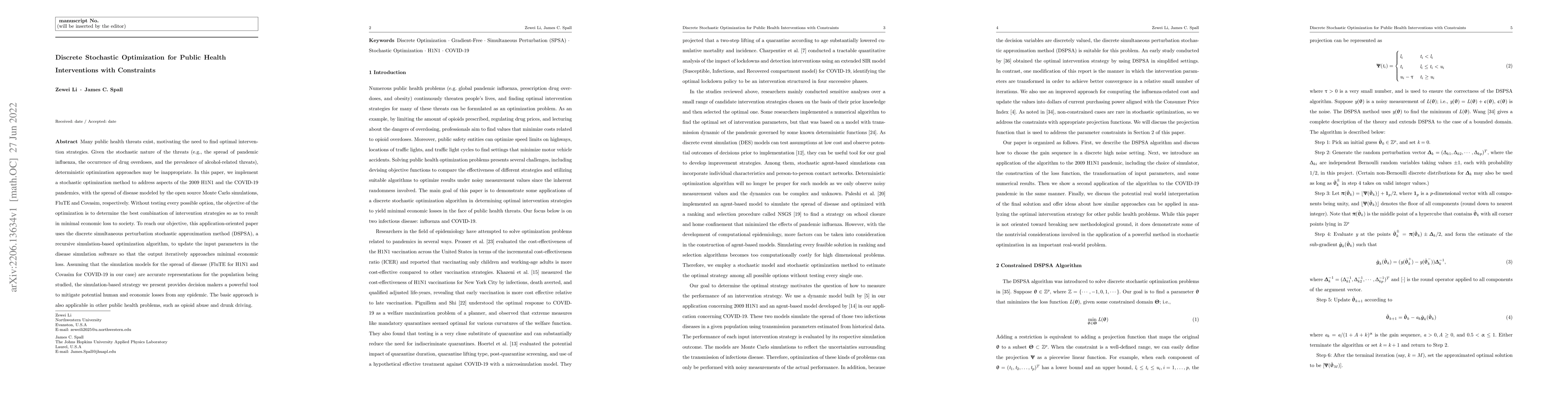 Thumbnail for Discrete Stochastic Optimization for Public Health Interventions with
  Constraints