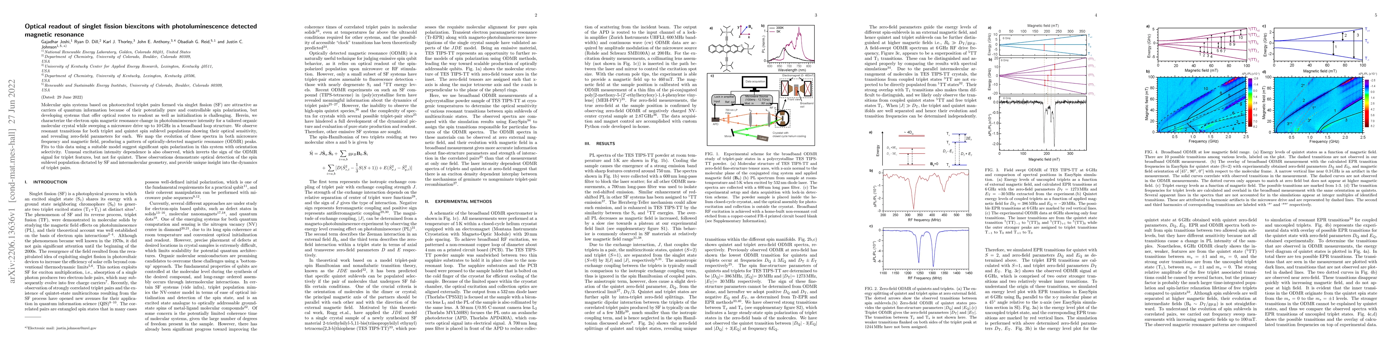 Thumbnail for Optical readout of singlet fission biexcitons with photoluminescence
  detected magnetic resonance