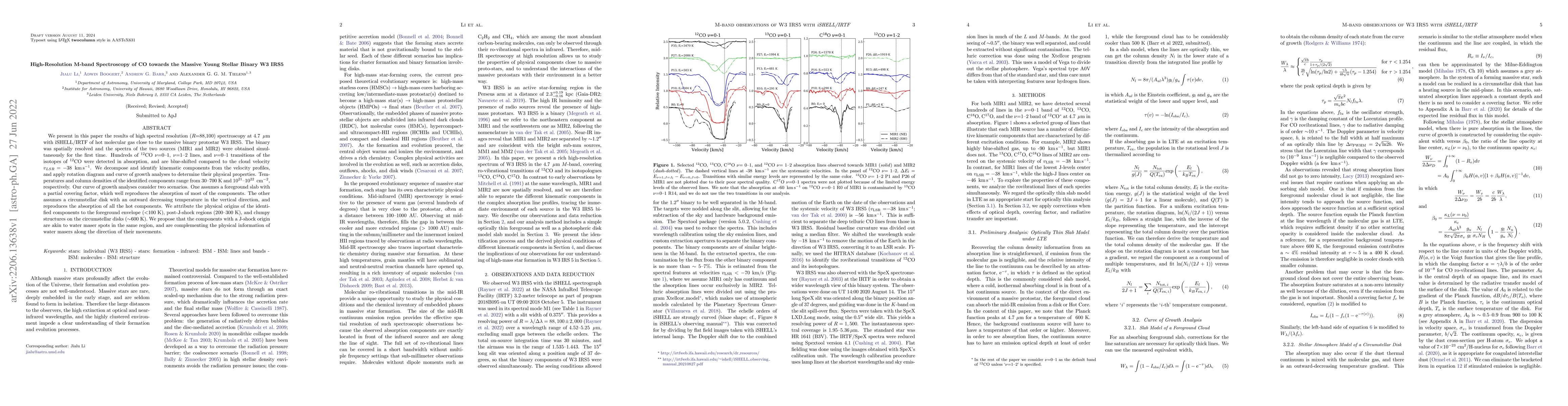 Thumbnail for High-Resolution M-band Spectroscopy of CO towards the Massive Young
  Stellar Binary W3 IRS5