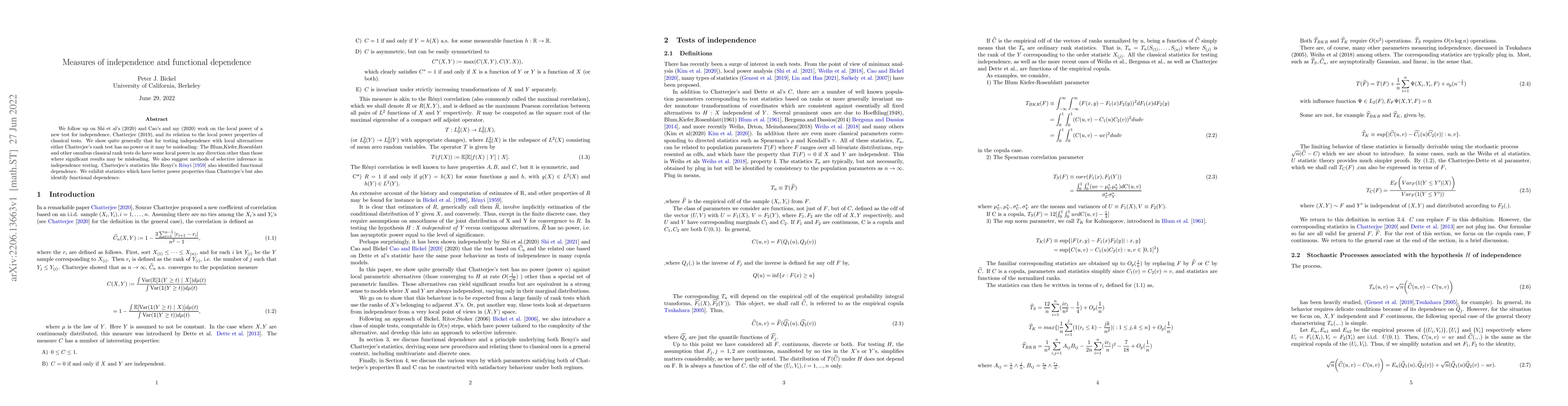 Thumbnail for Measures of independence and functional dependence