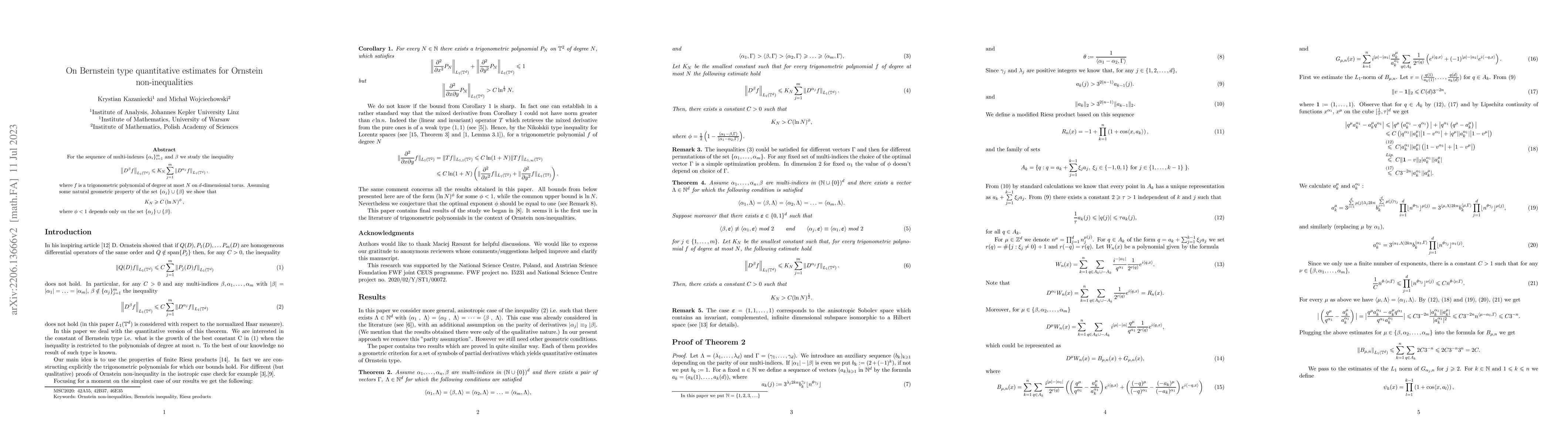 Thumbnail for On Bernstein type quantitative estimates for Ornstein non-inequalities